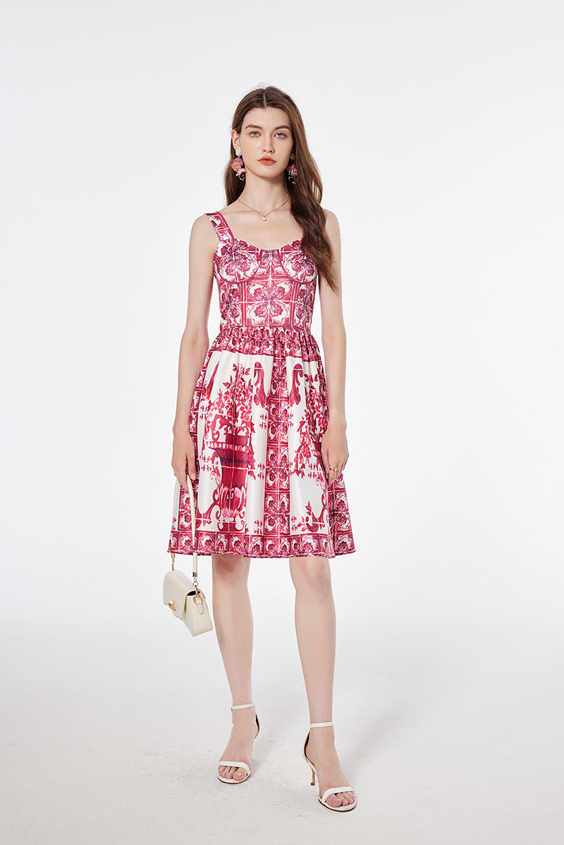 Women's Summer Printed A Line V Neck Dress