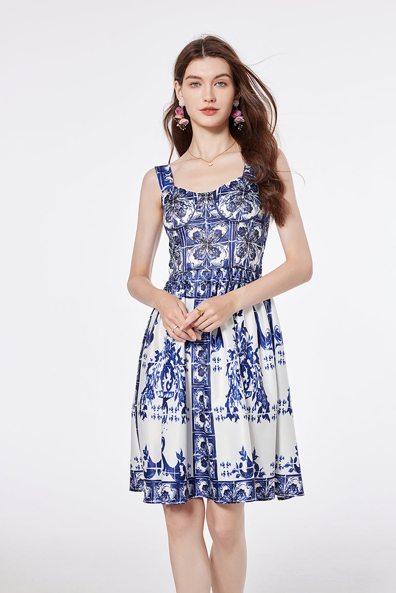 Women's Summer Printed A Line V Neck Dress