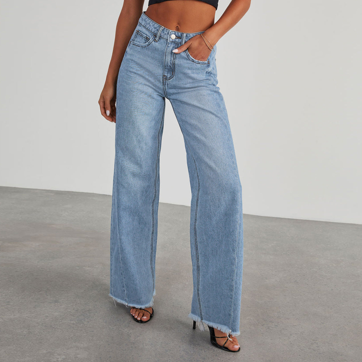 High Waist Comfort Fit Slimming Straight Wide Leg Jeans