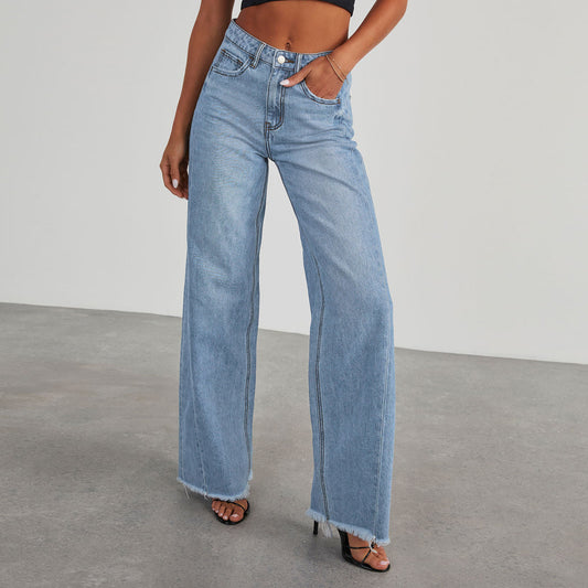 High Waist Comfort Fit Slimming Straight Wide Leg Jeans