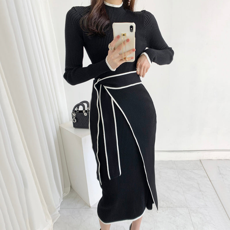 High Neck Slim Mid Length Knit Dress