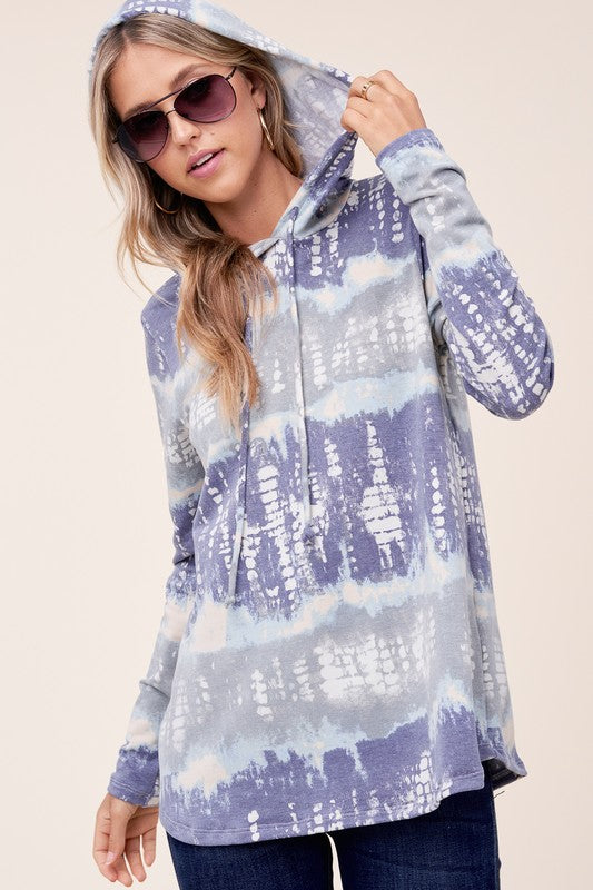 TERRY TIE DYE LONG HOODIE TOP