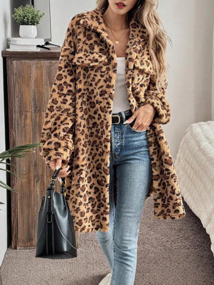 Leopard Print Double Sided Plush Mid Length Coat