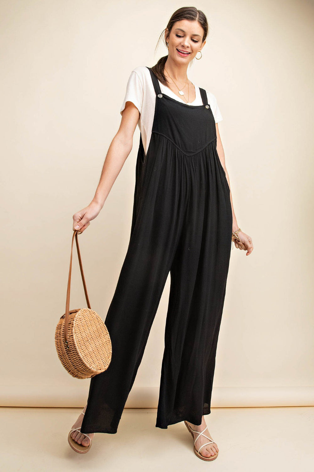 Kori America Full Size Sleeveless Ruched Wide Leg Overalls  Shop One Place