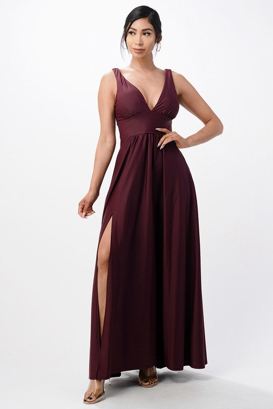 Dull tricot deep V neck A line dress  Shop One Place