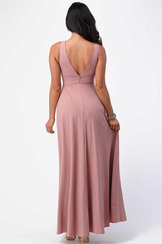Dull tricot deep V neck A line dress  Shop One Place