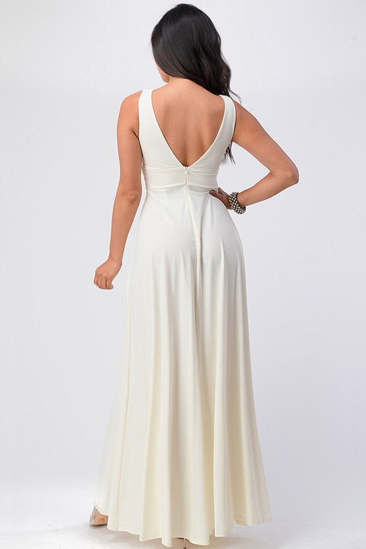 Dull tricot deep V neck A line dress  Shop One Place