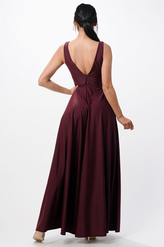 Dull tricot deep V neck A line dress  Shop One Place