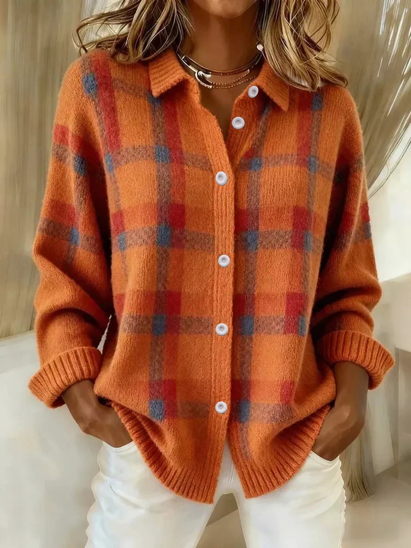 Plaid Button-Up Cardigan  Shop One Place