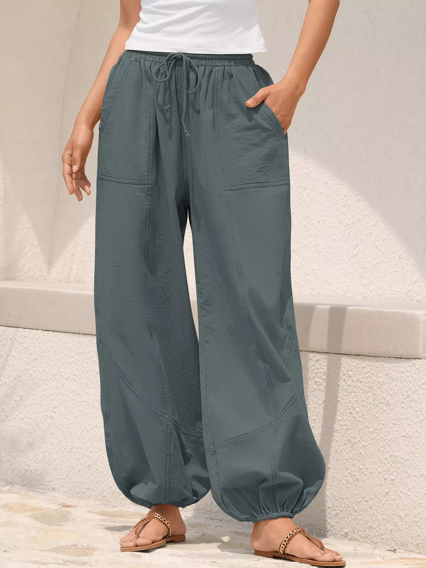 Casual Loose Fit Drawstring Waist Harem Joggers  Shop One Place