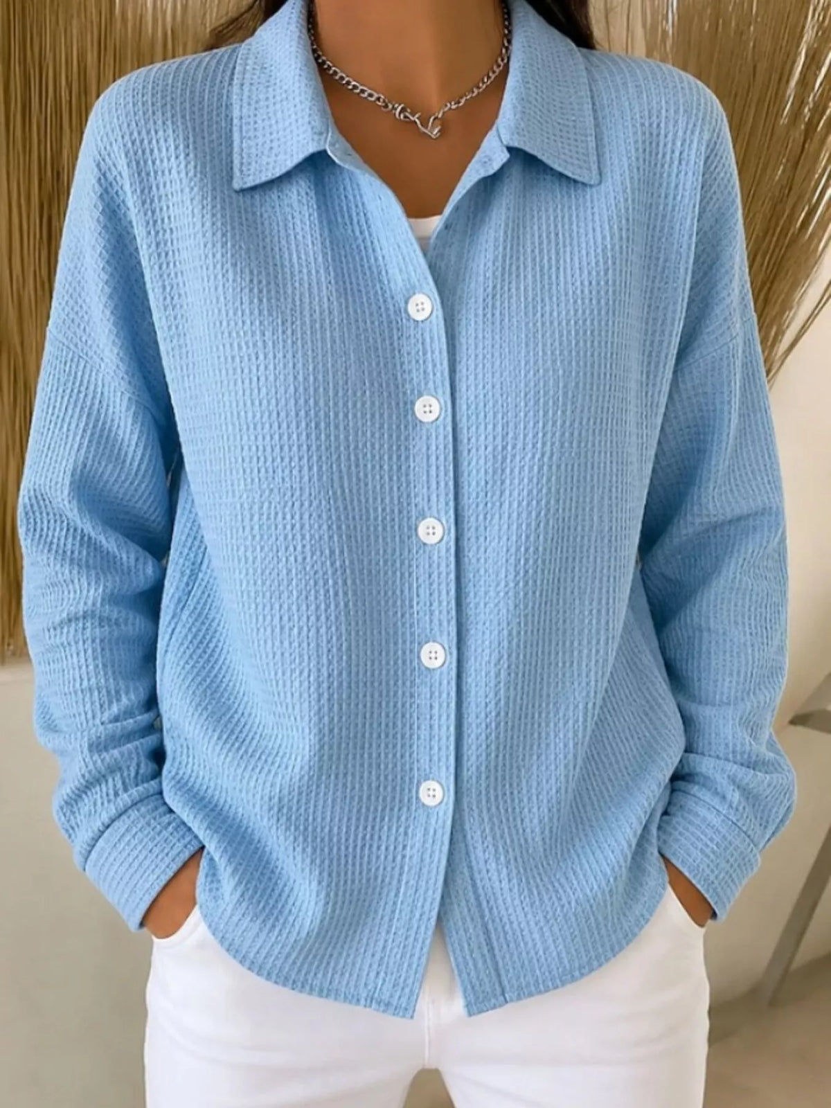 Women's Waffle Knit Button-Down Shirt