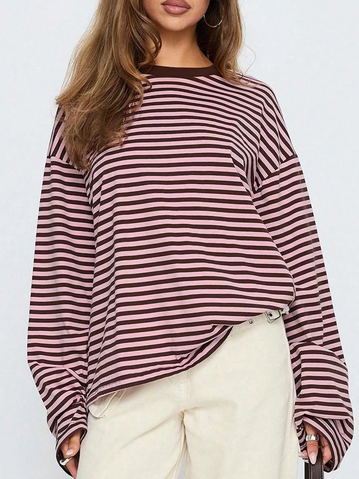 Full Size Casual Long-Sleeve Striped Crew Neck T-Shirt Plus Size  Shop One Place