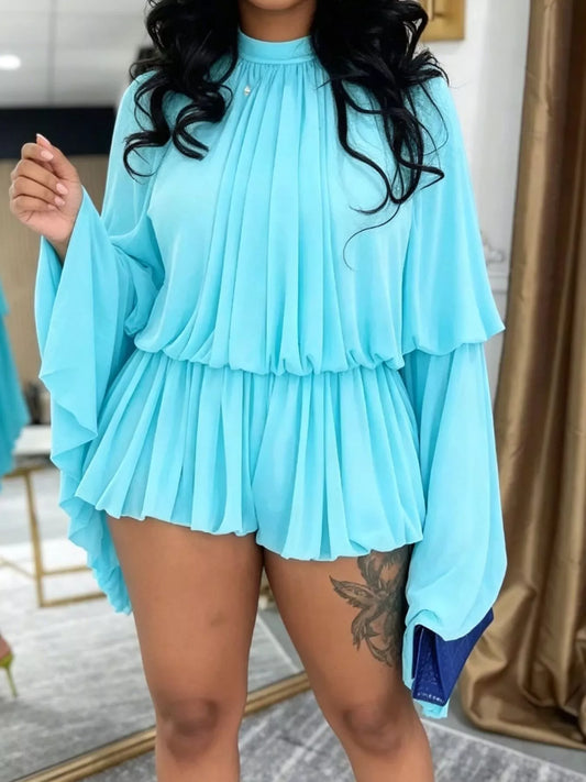 Pleated Long Sleeve Top and Skirt Set  Shop One Place