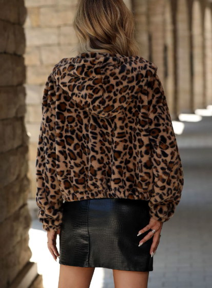 Flash Velvet Loose Zip Long Sleeve Leopard Plush Coat  Shop One Place
