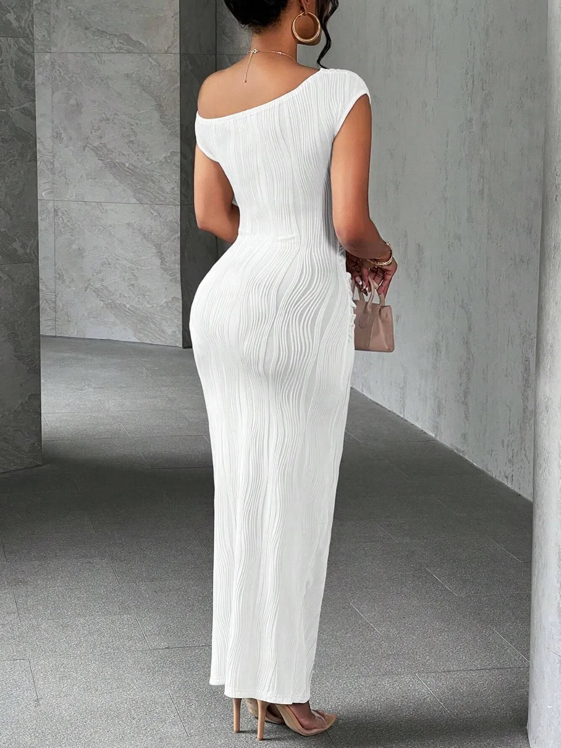 Textured Single Shoulder Maxi Dress  Shop One Place