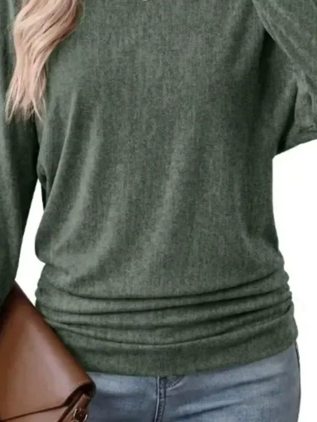 Women's Long Sleeve Crew Neck T-Shirt with Ruched Hem – view 18
