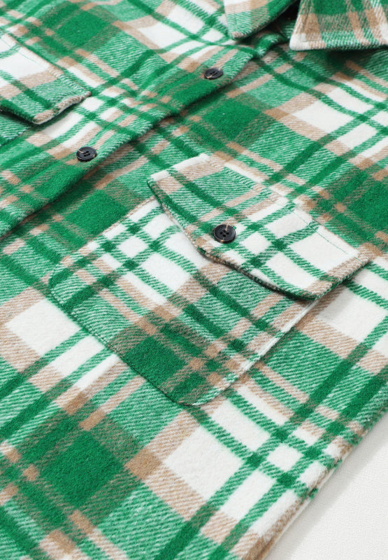 Plaid Flap Pocket Long Sleeve Shacket - Shop One Place