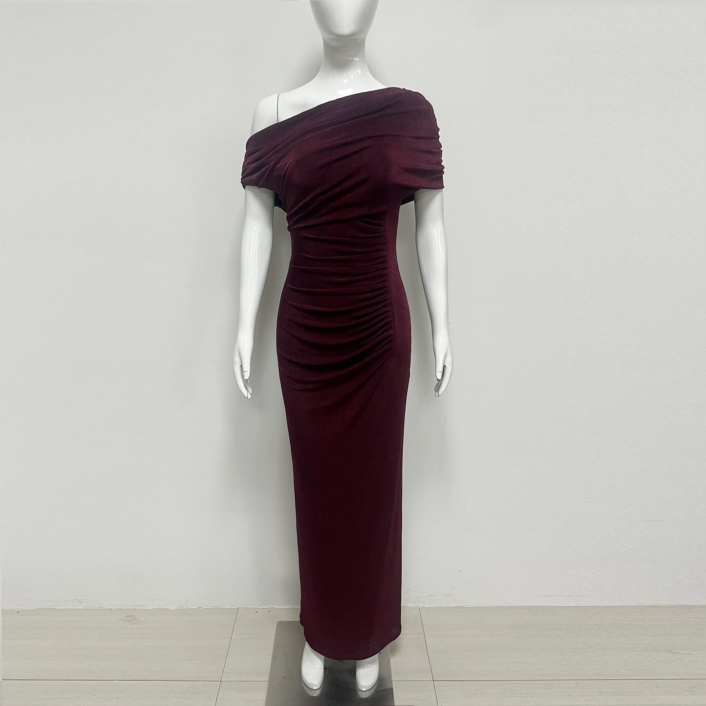 Summer Mature Elegant Skinny Sheath off Shoulder Irregular Asymmetric Cinched Dress  Shop One Place