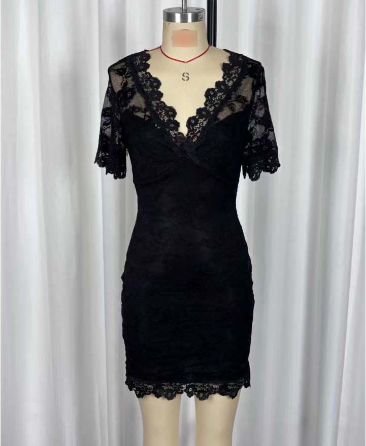 Sexy V neck Lace See through Hip Dress Slim Fit Slimming Dress  Shop One Place