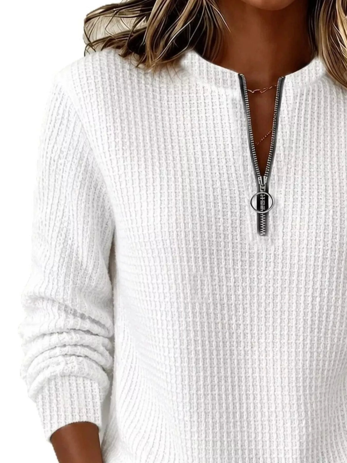 Women's Quarter-Zip Waffle Knit Sweatshirt – view 2