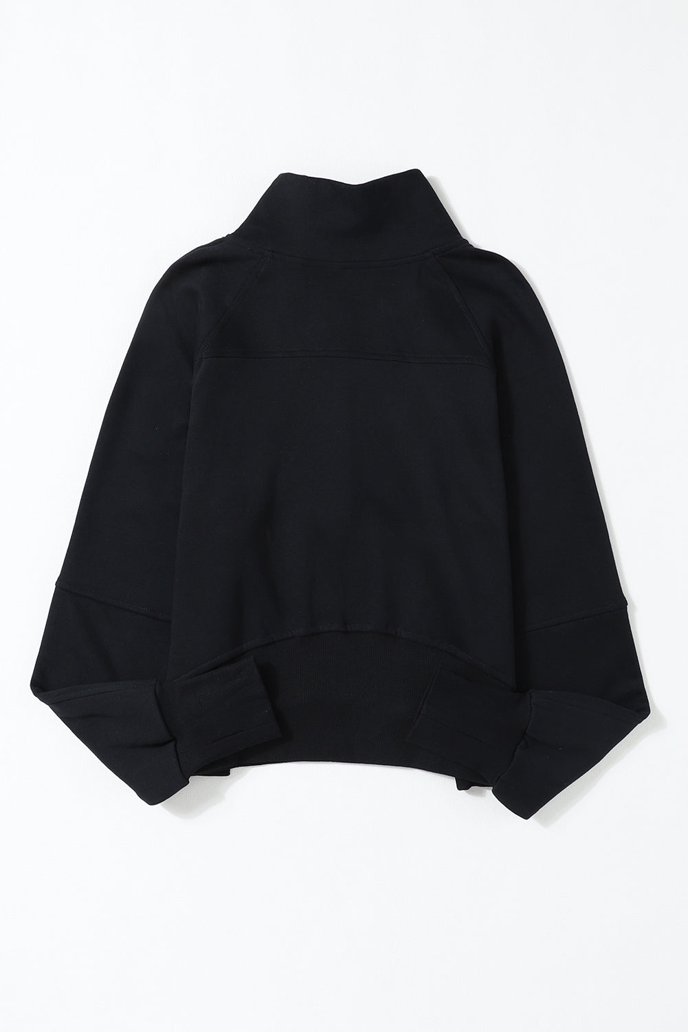 Zip Up Stand Collar Ribbed Thumbhole Sleeve Sweatshirt