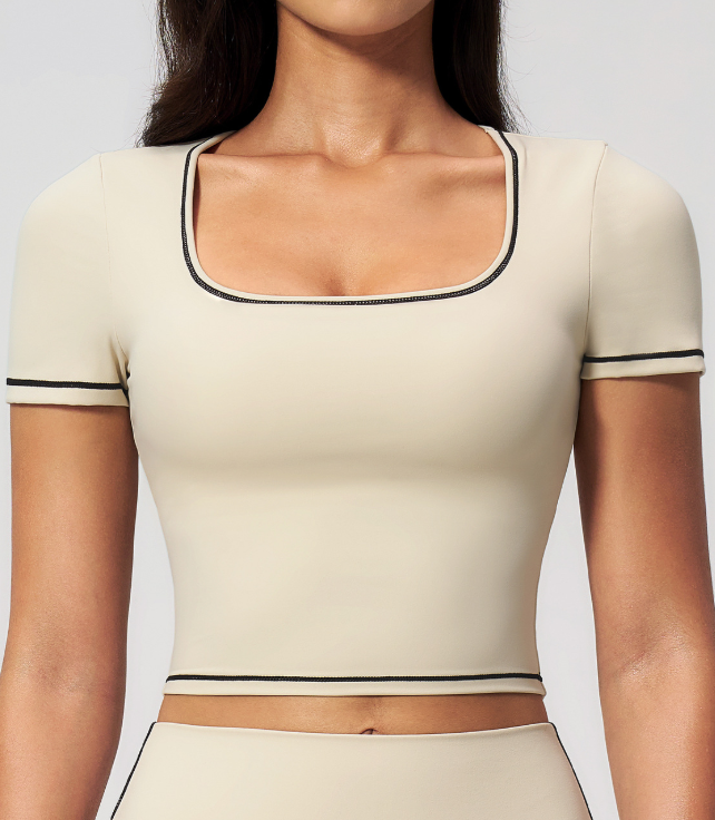 Yoga Short Sleeve Tight Fitting Cropped Outfit Contrast Color Outerwear Sports Short Sleeve Quick Drying Workout Yoga Top  Shop One Place