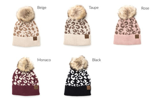 Leopard Fur Pom Beanie  Shop One Place
