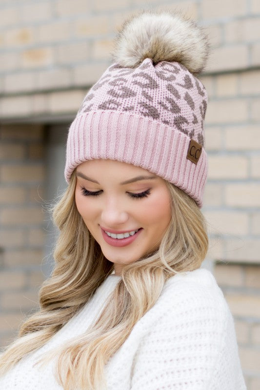 Leopard Fur Pom Beanie  Shop One Place