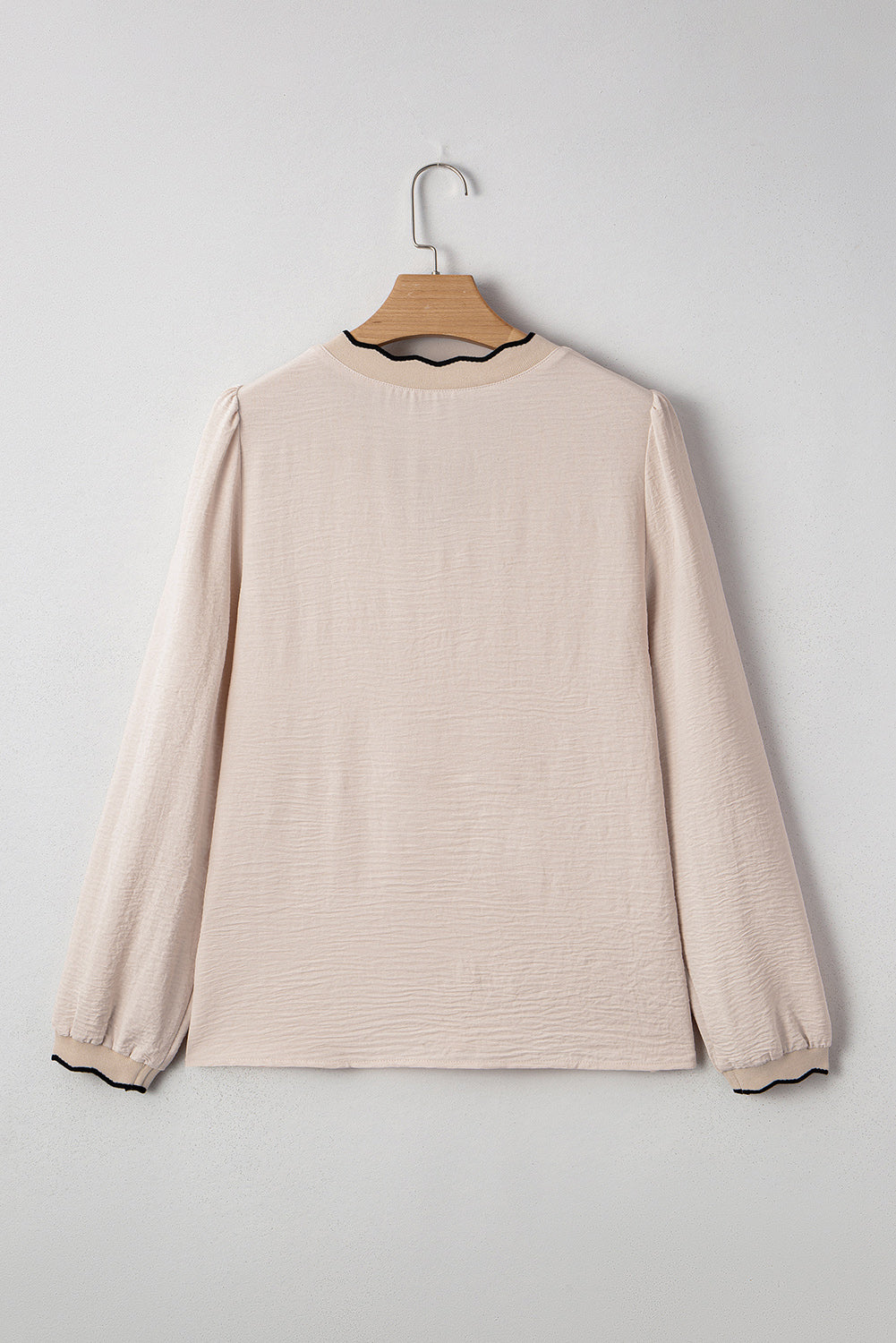 Jet Stream Contrast Scallop Trim V Neck Long Sleeve Top  Shop One Place
