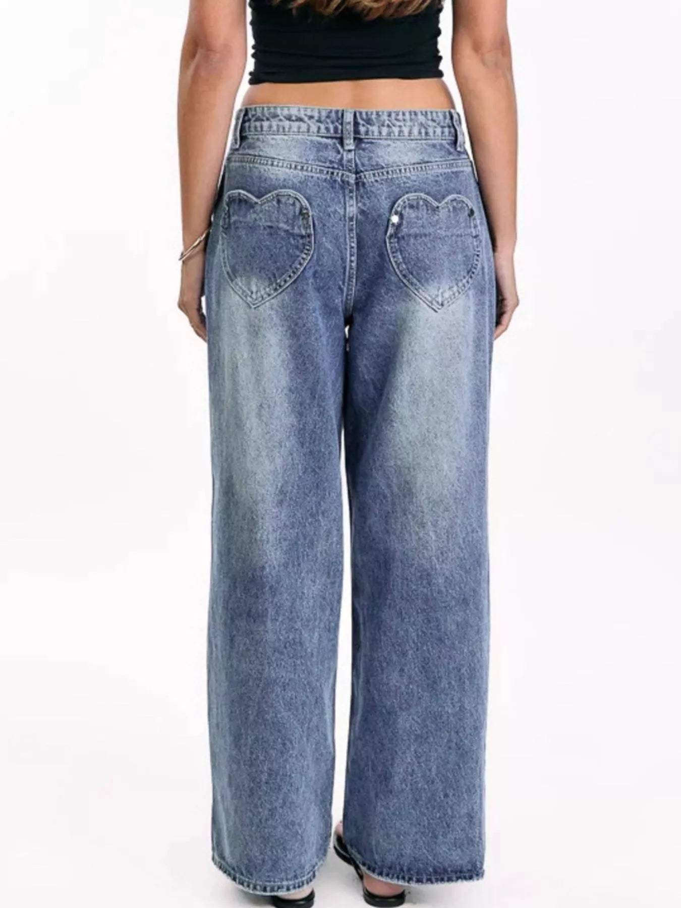 Pocketed Wide leg Jeans  Shop One Place