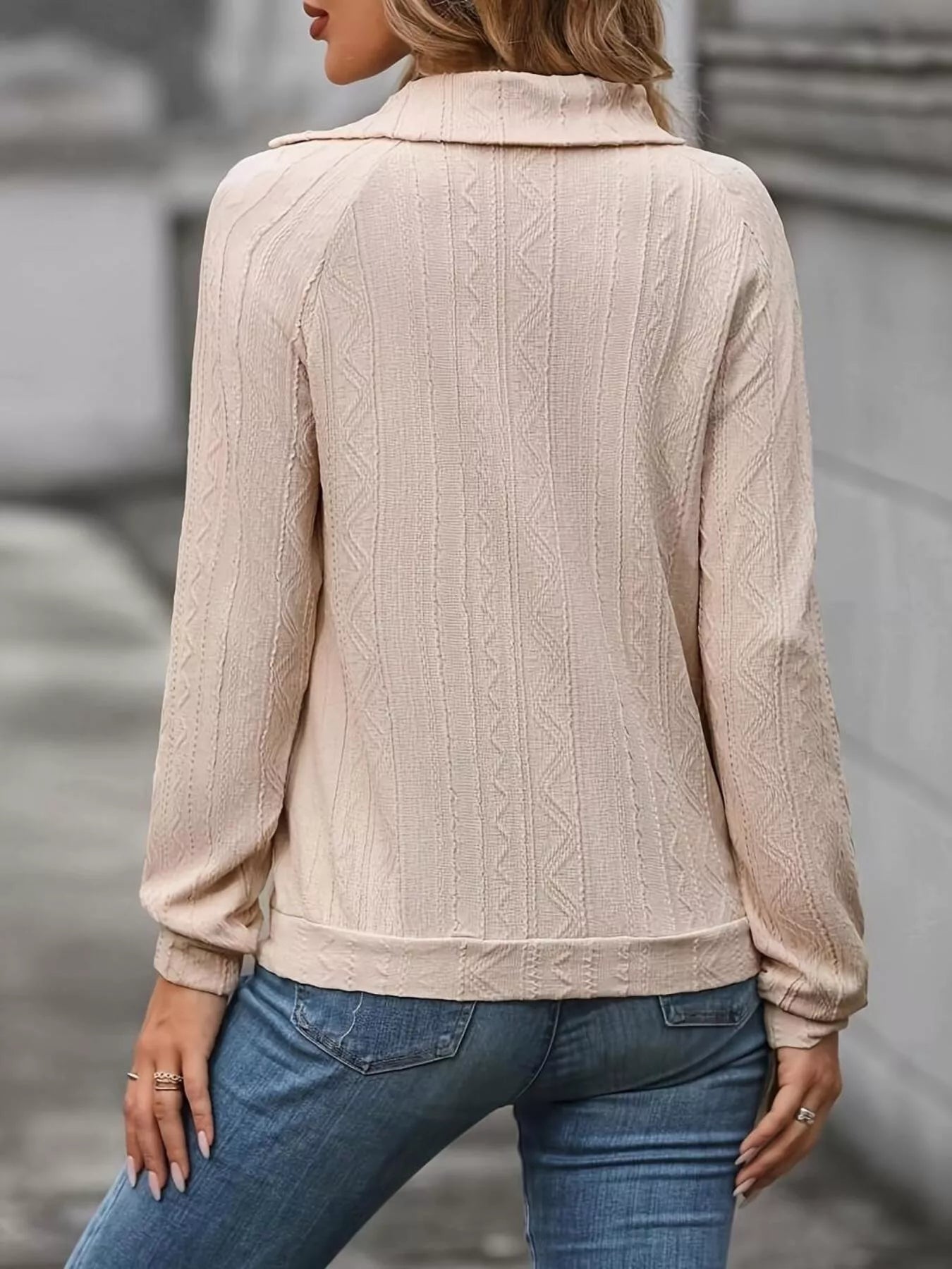 Decor Button Textured Long Sleeve Top  Shop One Place