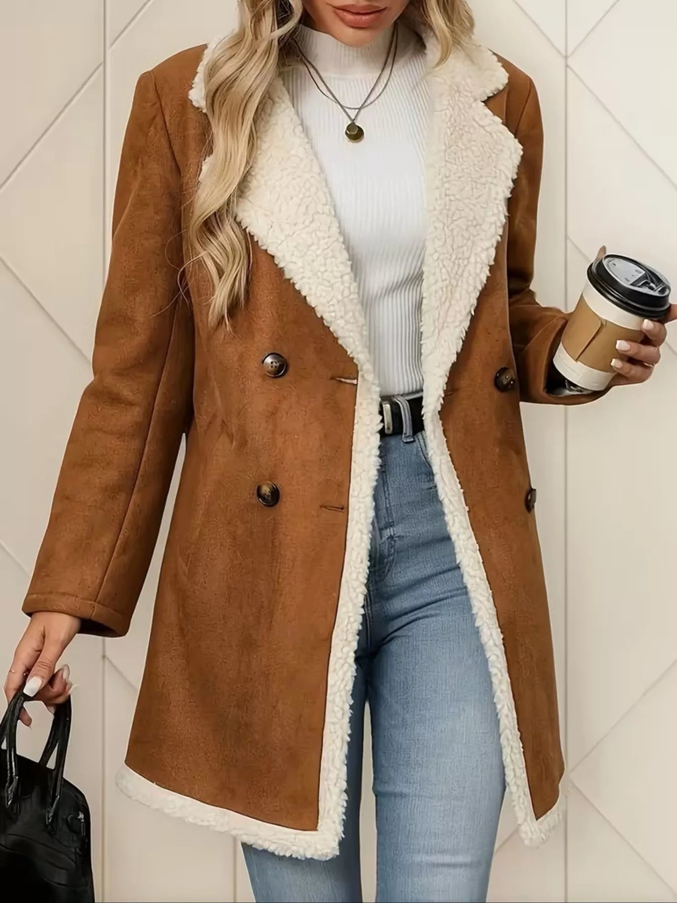Double-Breasted Suede Outerwear  Shop One Place