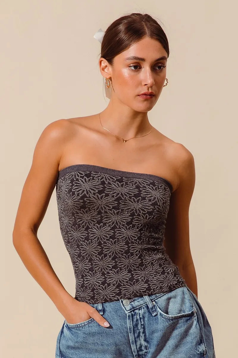 SO ME Jacquard Floral Two Tone Seamless Tube Top  Shop One Place