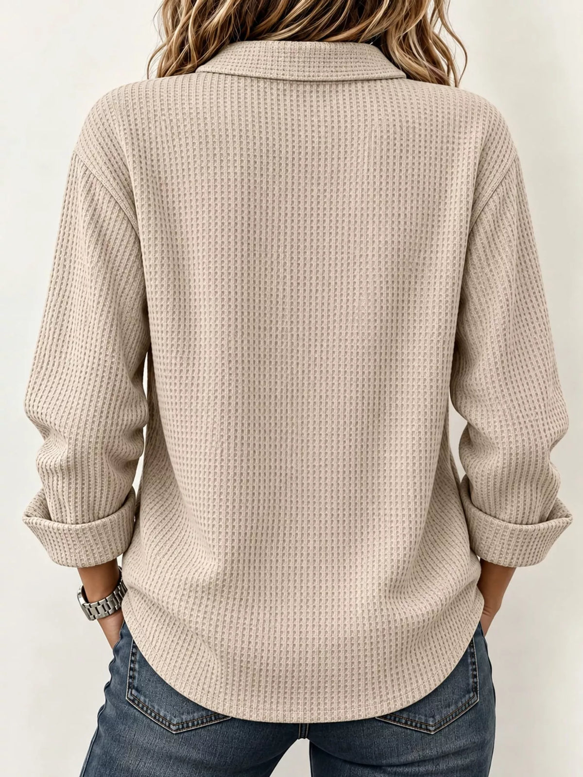 Women's Waffle Knit Long Sleeve Polo Top – view 12