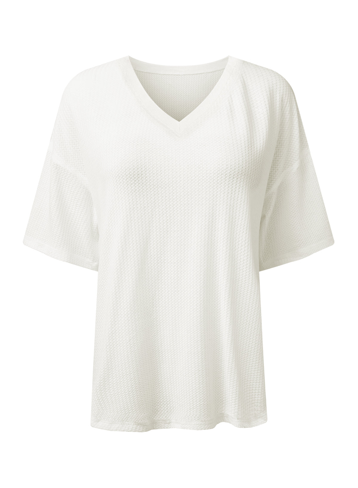 Black Waffle Texture V Neck Drop Shoulder Loose Tee  Shop One Place