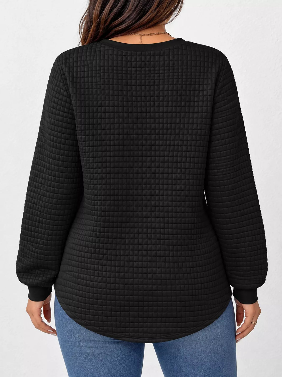 Women's Plus Size Waffle Knit Crew Neck Sweatshirt – view 12