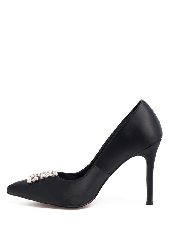 PRISCA STILETTO CRYSTAL BROOCH PUMPS