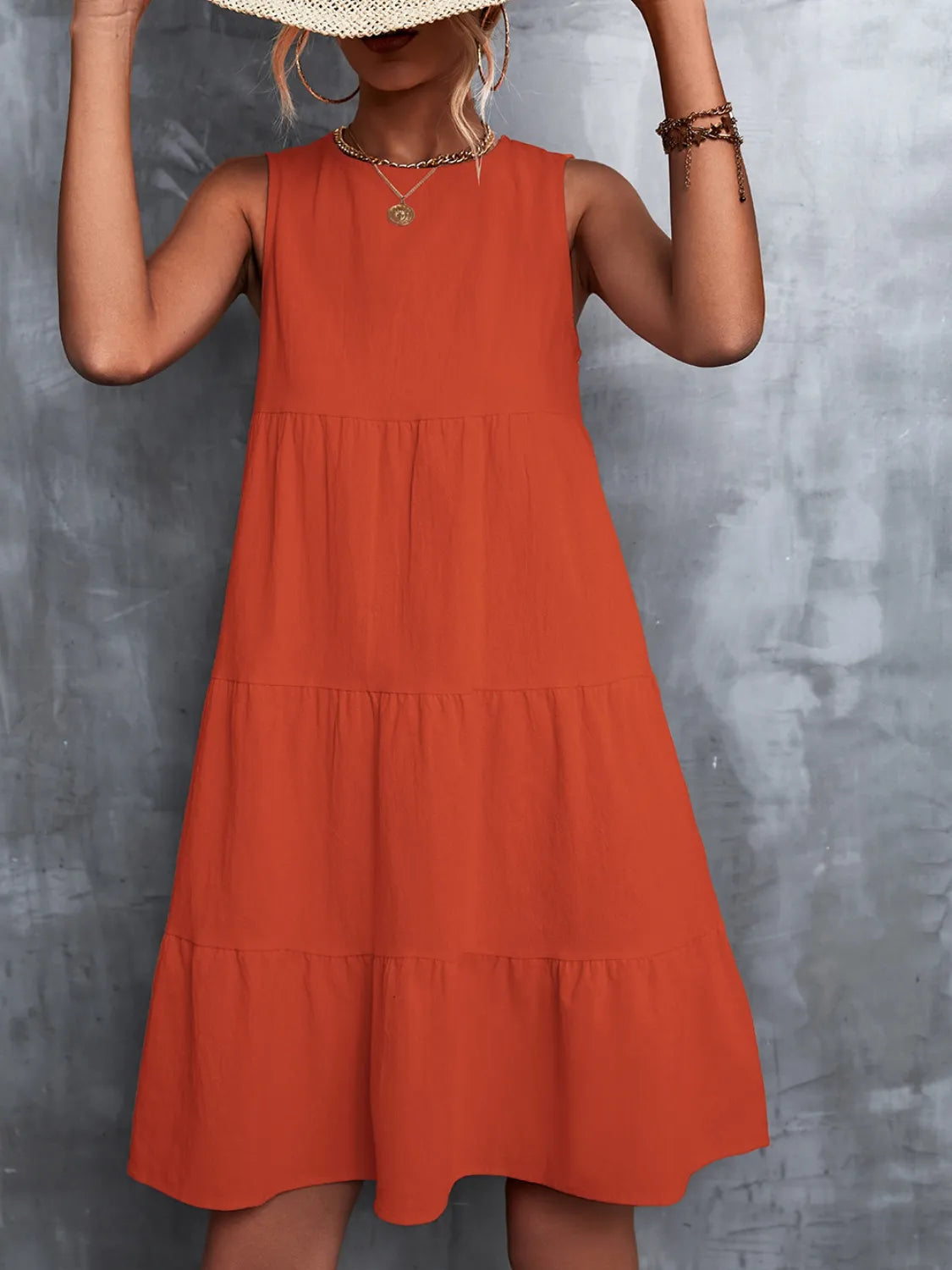Tiered Round Neck Sleeveless Mini Tank Dress  Shop One Place