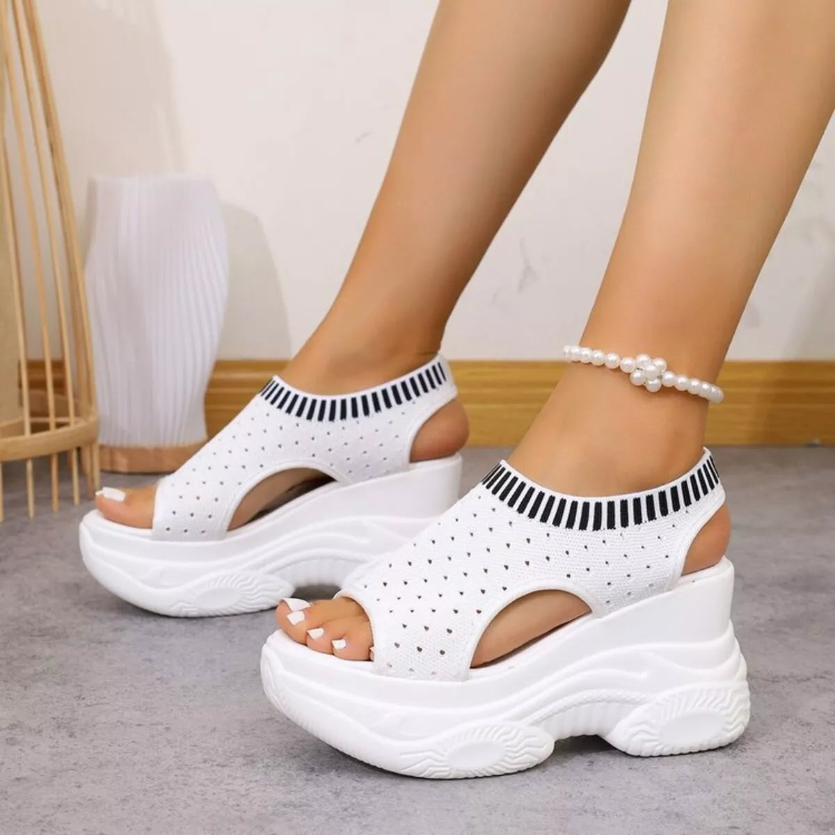 Mesh Platform Wedge Sandals  Shop One Place