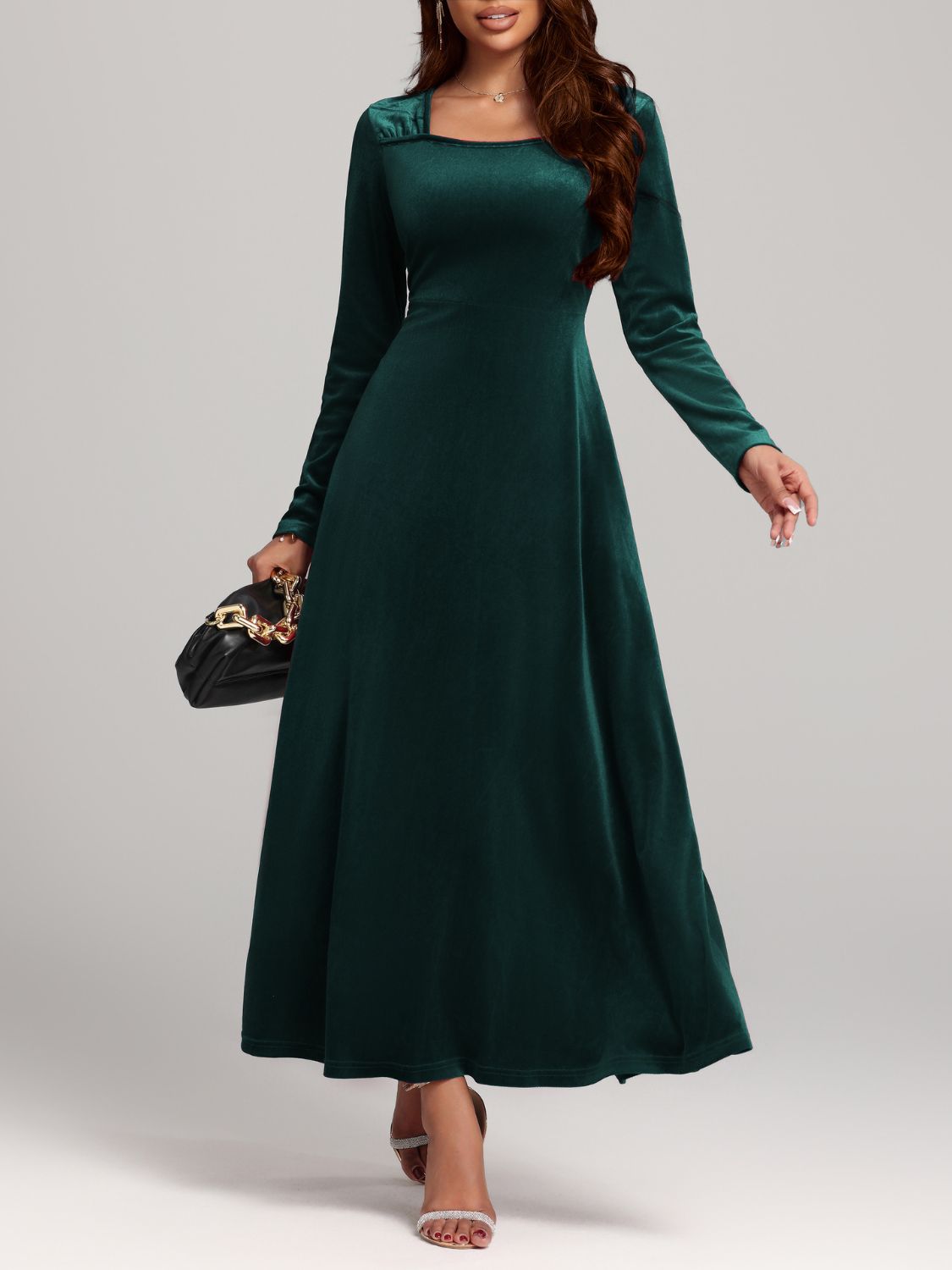 Square Neck Long Sleeve Velvet Dress  Shop One Place