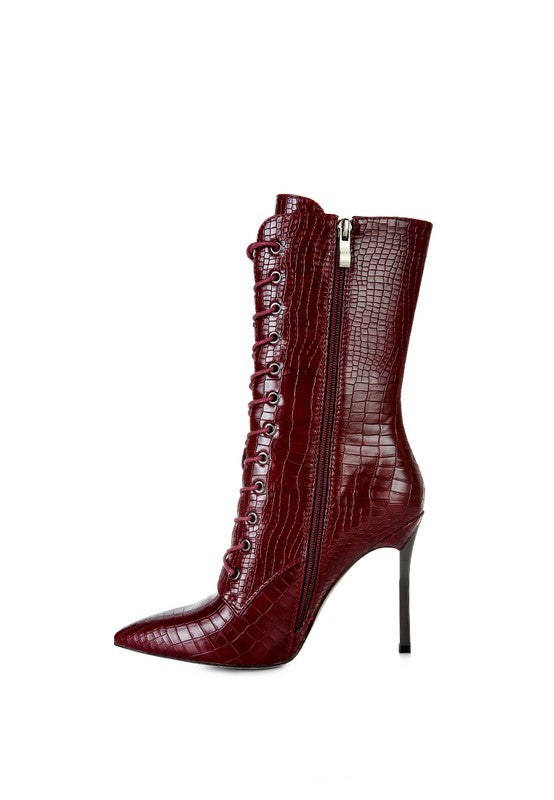 KNOCTURN Croc Textured Over The Ankle Boots