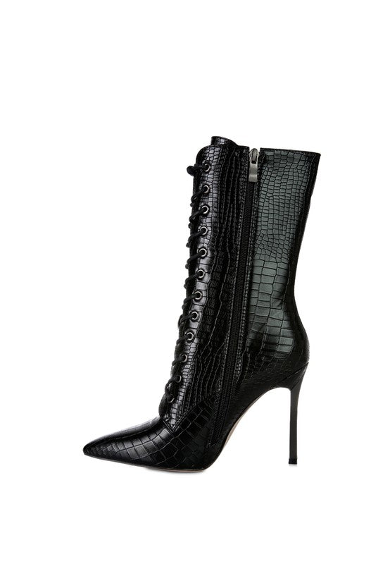 KNOCTURN Croc Textured Over The Ankle Boots