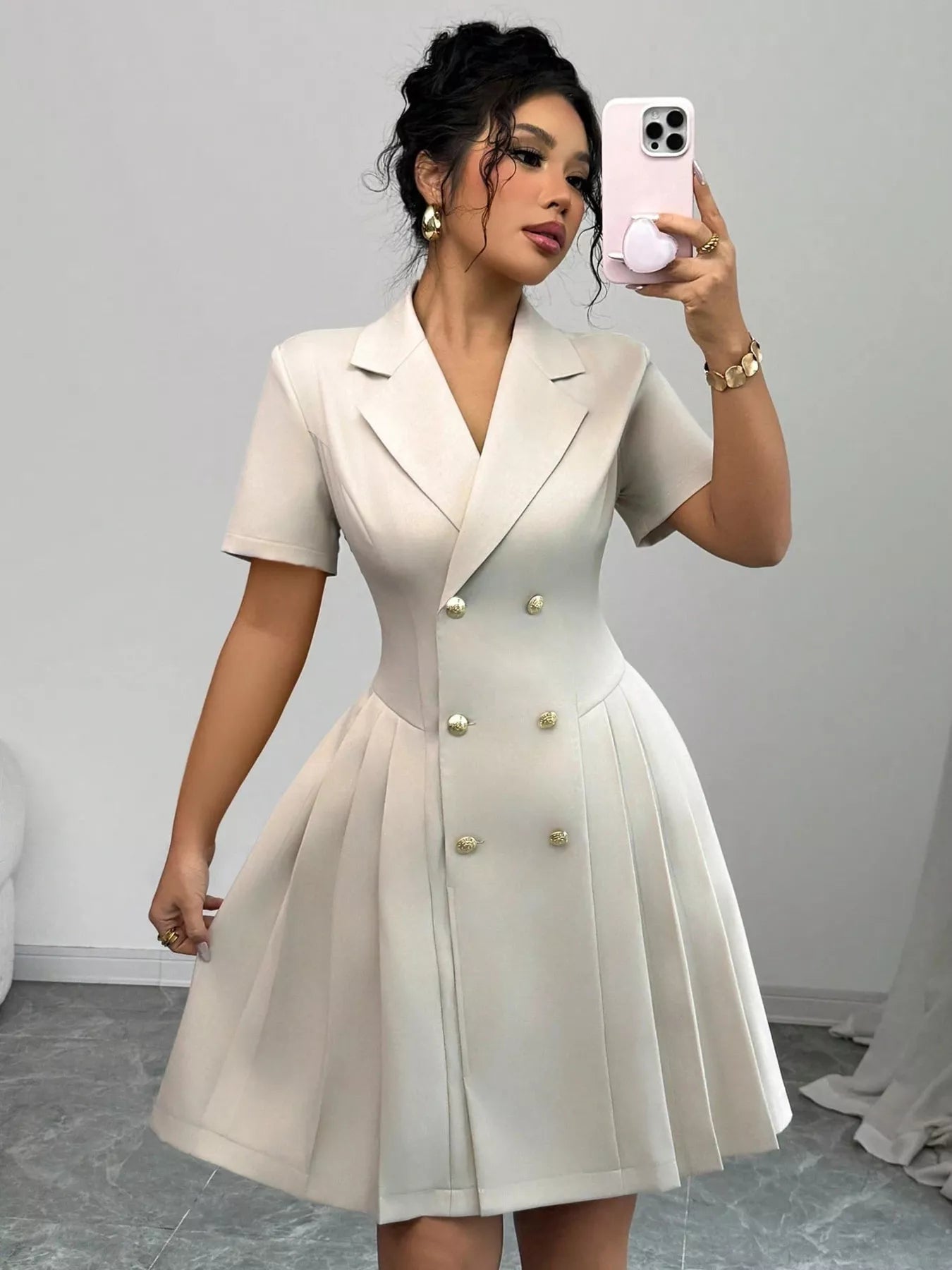 Double-Breasted Pleated Blazer Dress  Shop One Place