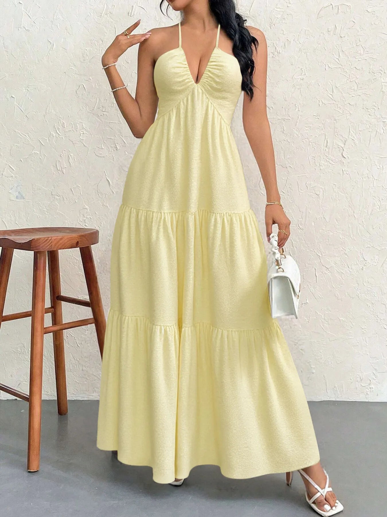 Halter Neck Tiered Maxi Dress  Shop One Place