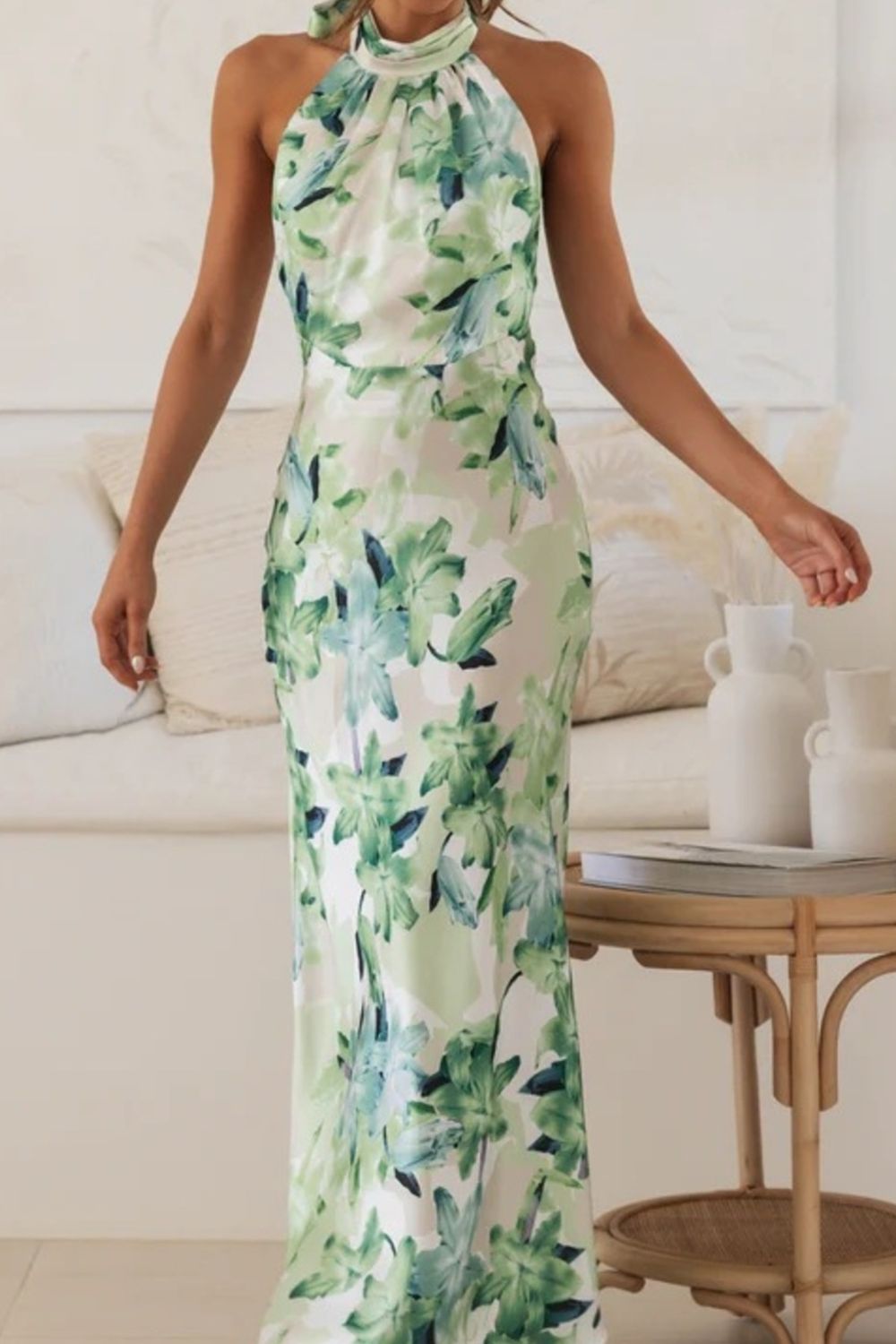 Floral Print Halter Neck Maxi Dress  Shop One Place