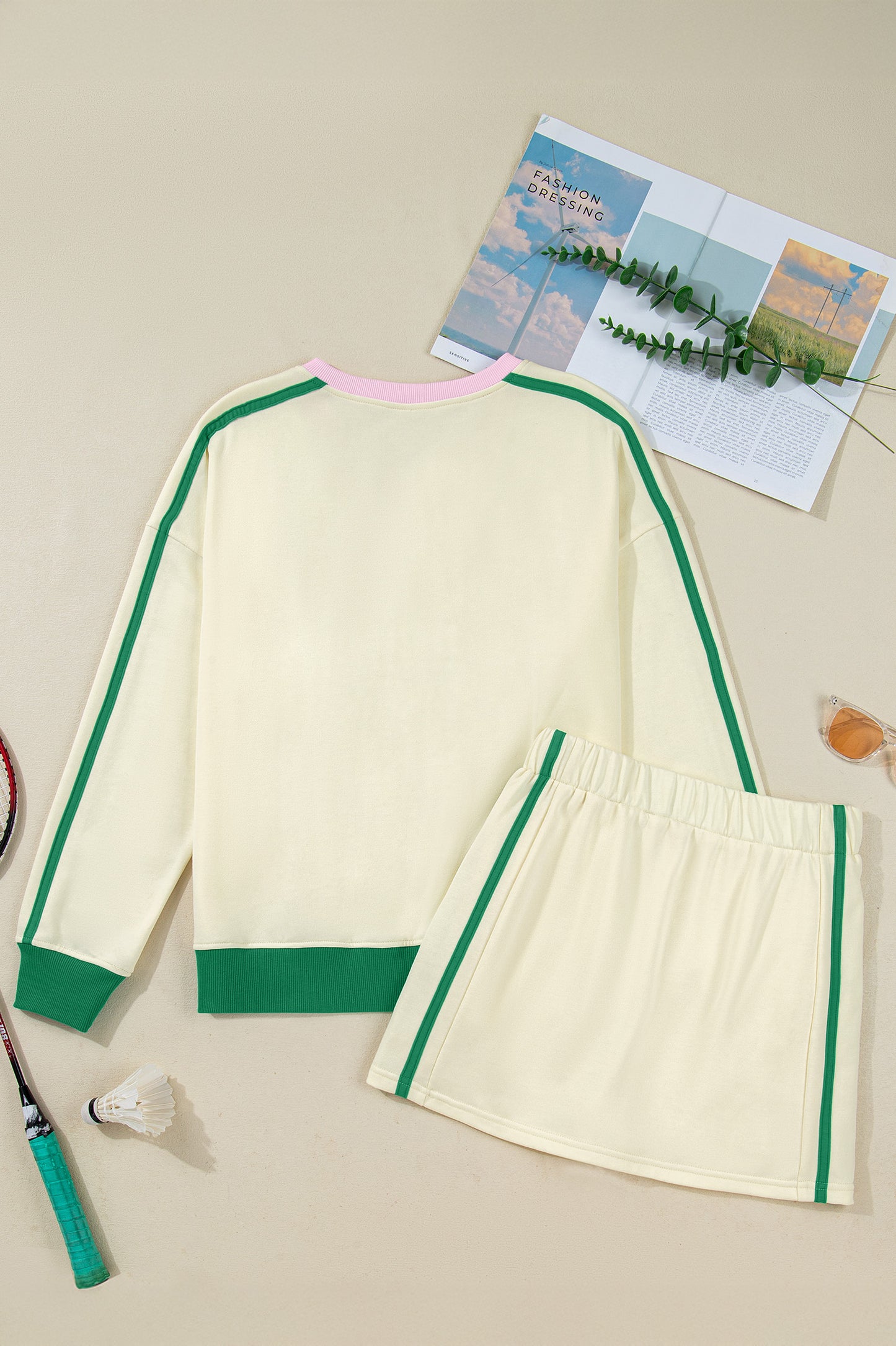 Sky Blue Ribbed Colorblock Trim V Neck Sporty Pullover Mini Skort 2pcs Athleisure Set  Shop One Place
