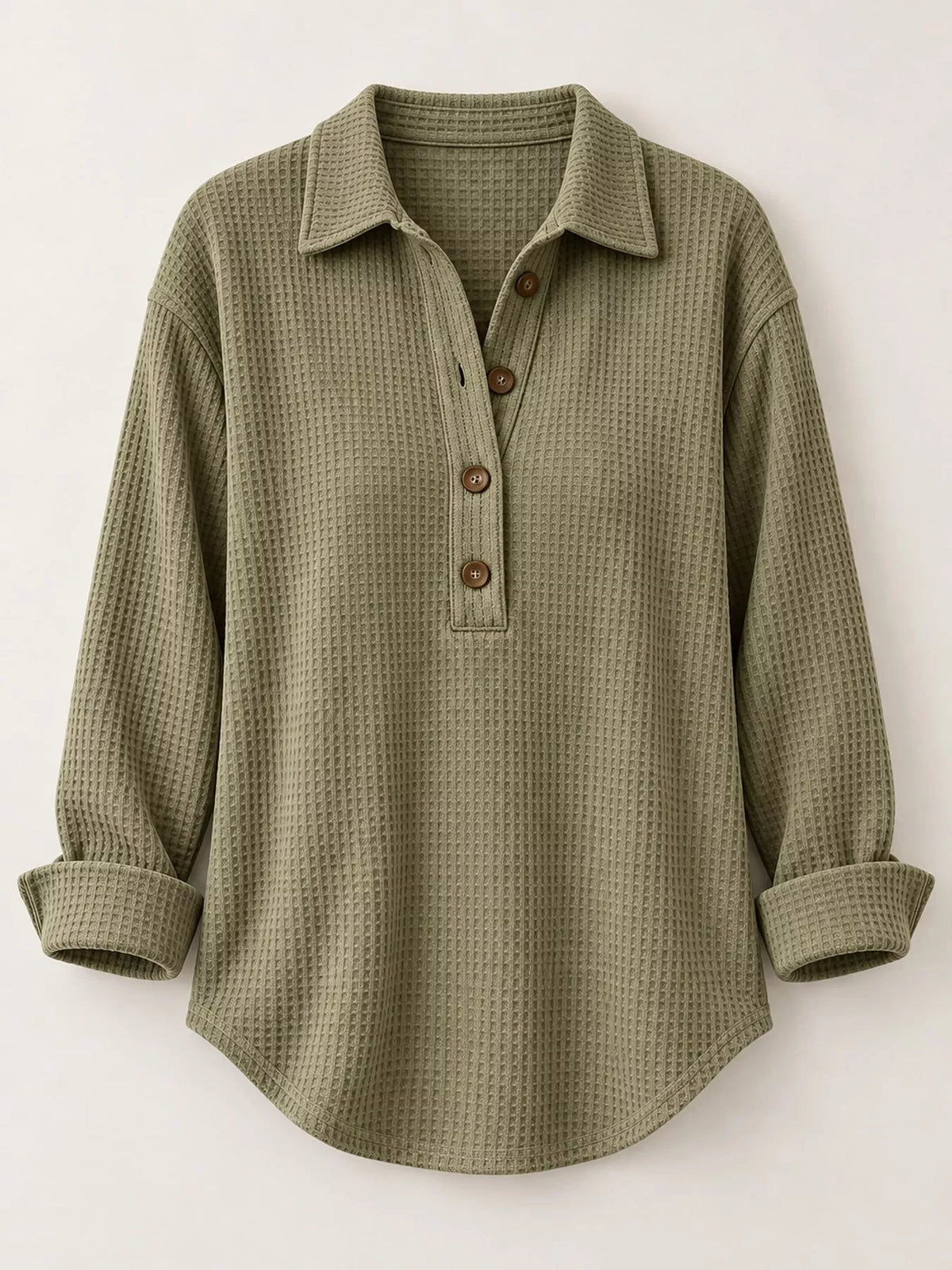 Women's Waffle Knit Long Sleeve Polo Top – view 9