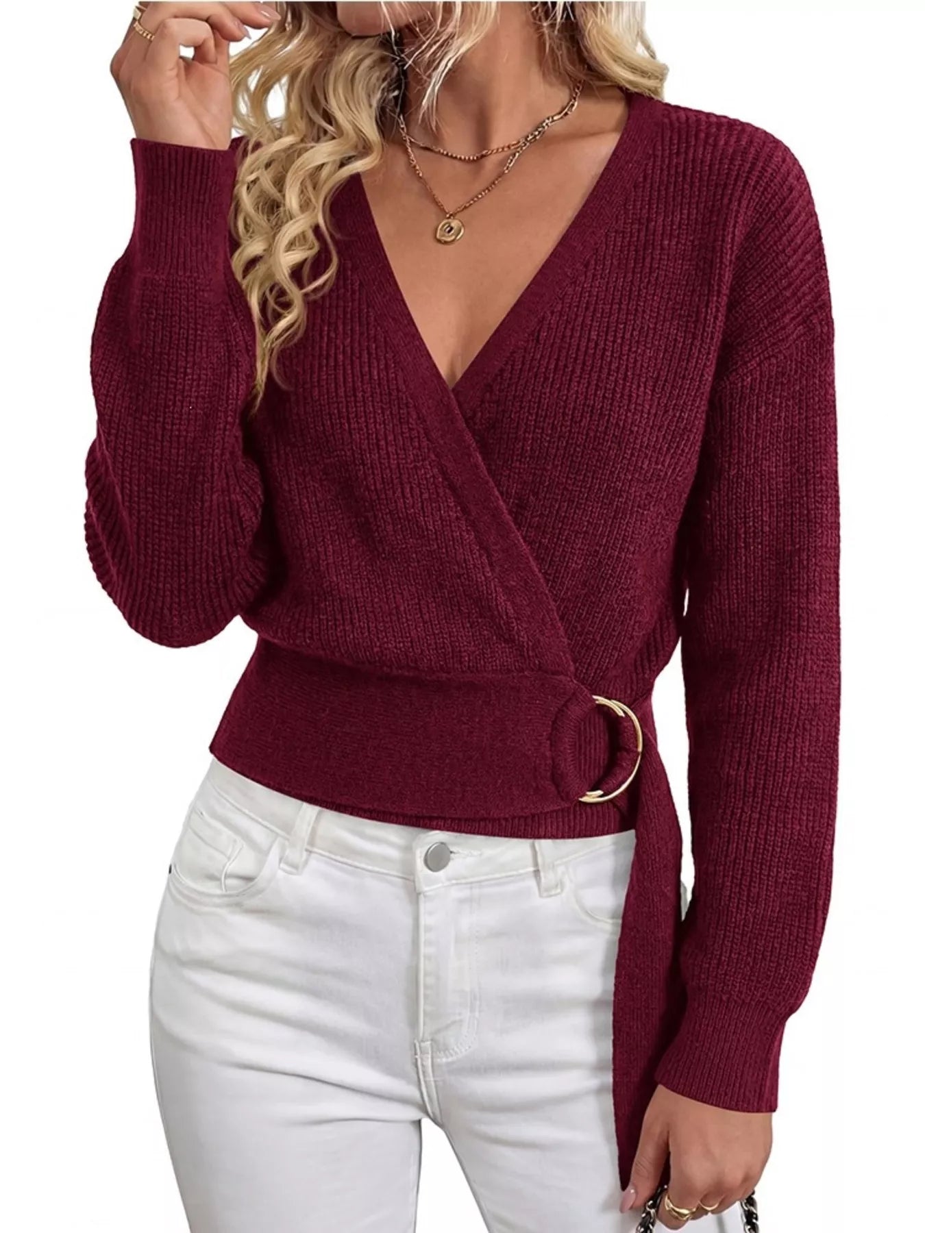 Metal Ring Detail Dropped Shoulder Sweater  Shop One Place