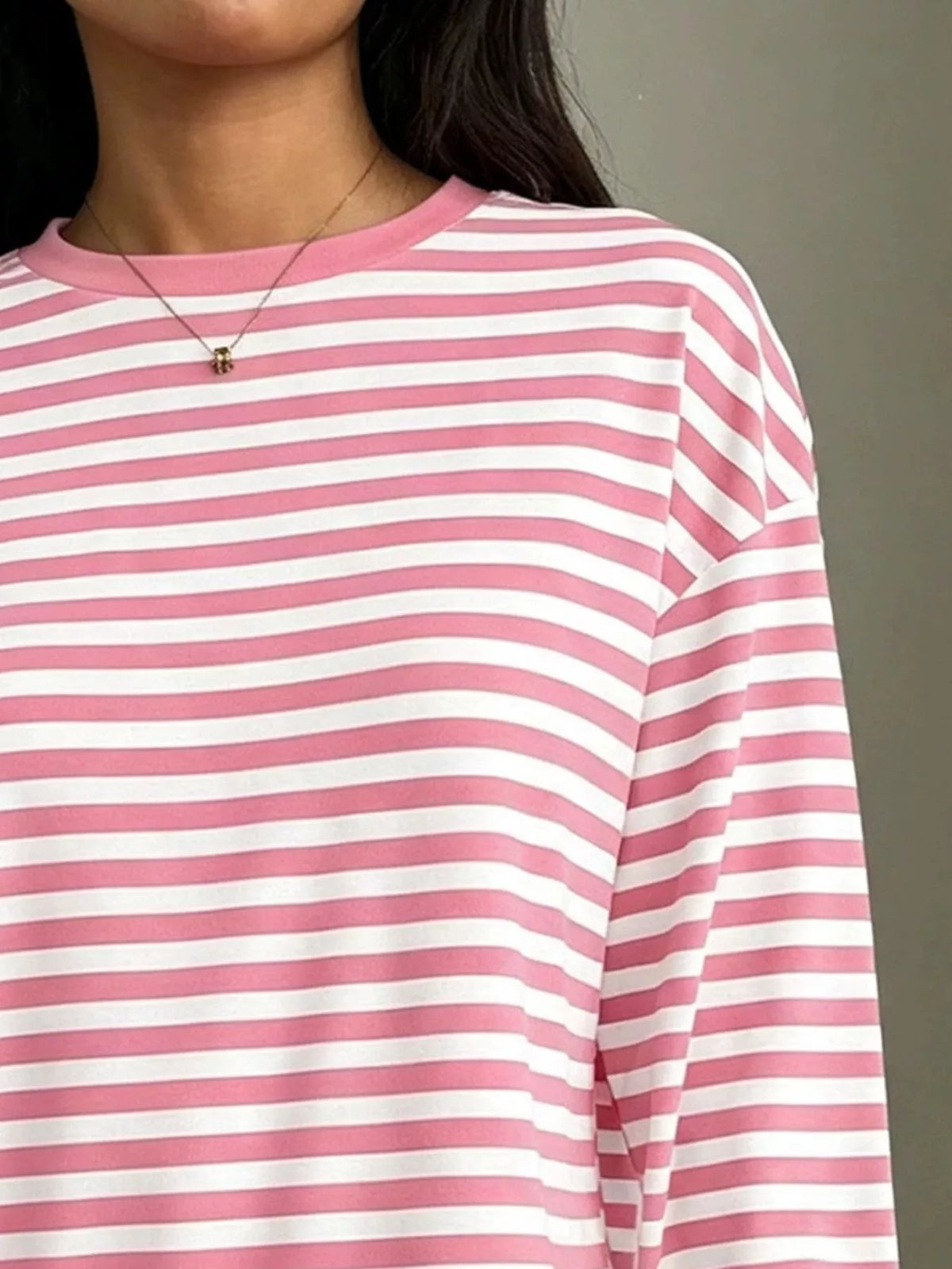 Striped Long Sleeve Crew Neck T-Shirt Plus Size in Multicolor