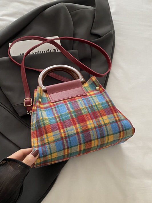 Contrast Plaid Trapezoid Shape Crossbody Bag